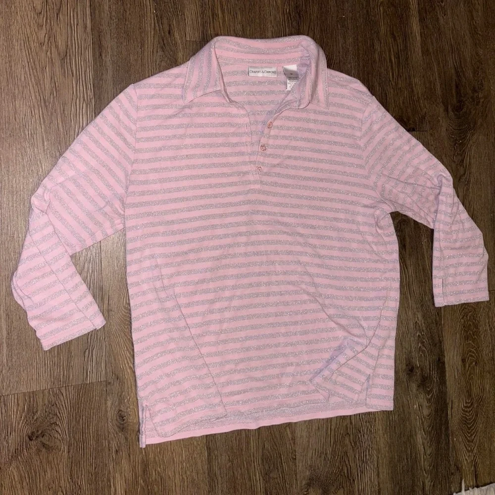Pink and sparkly grey striped long sleeve polo shirt - Picture 5 of 7